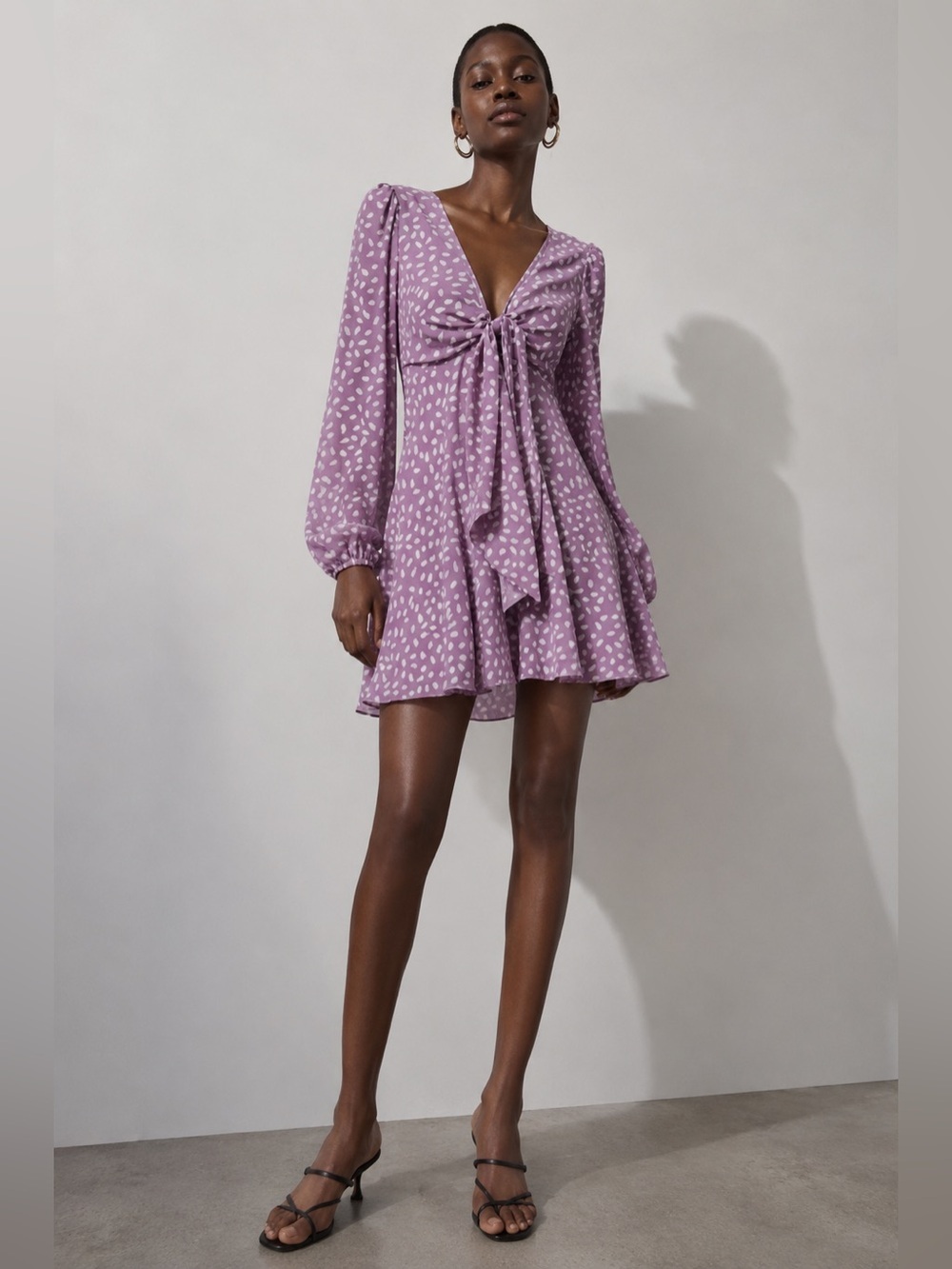 SHEIN Purple Long Sleeve Tie-Front Mini Dress – Size M